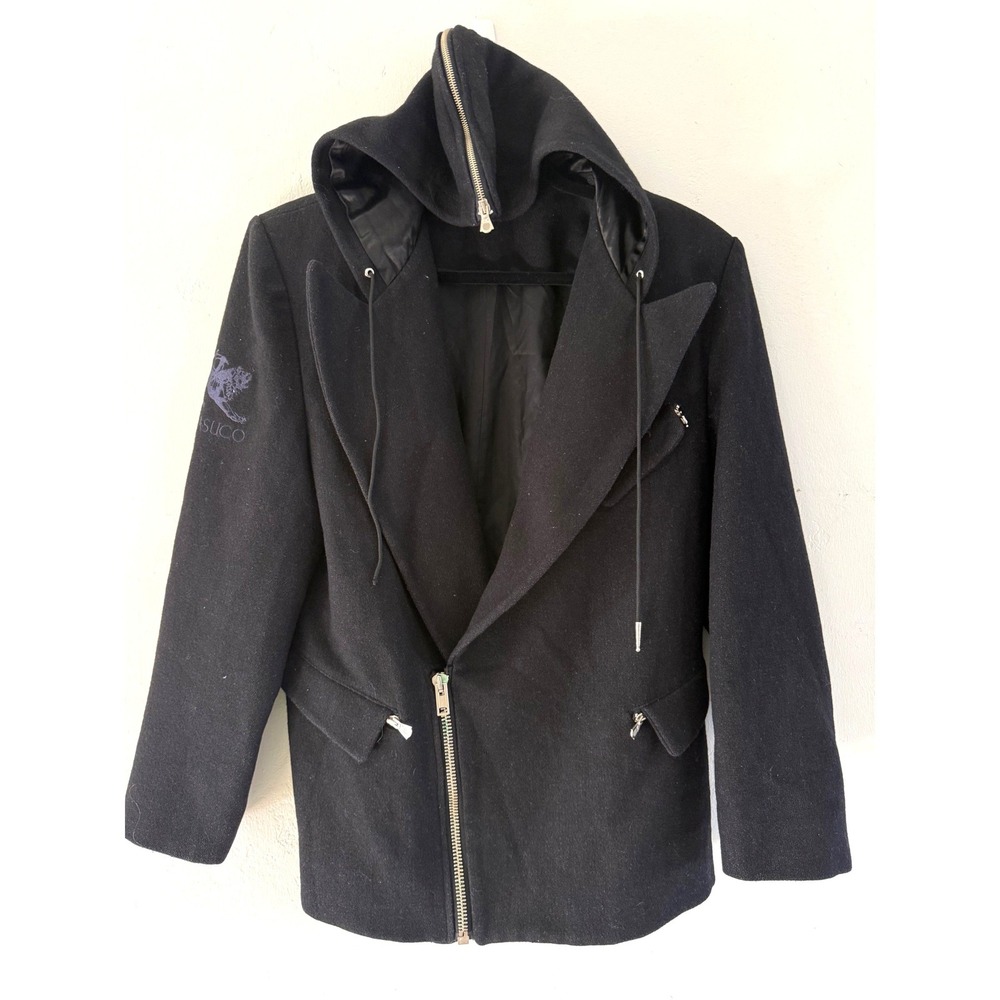 Parasuco Mens Black Wool Blend Zippered Hood Asymmetric Jacket Coat Large Canada